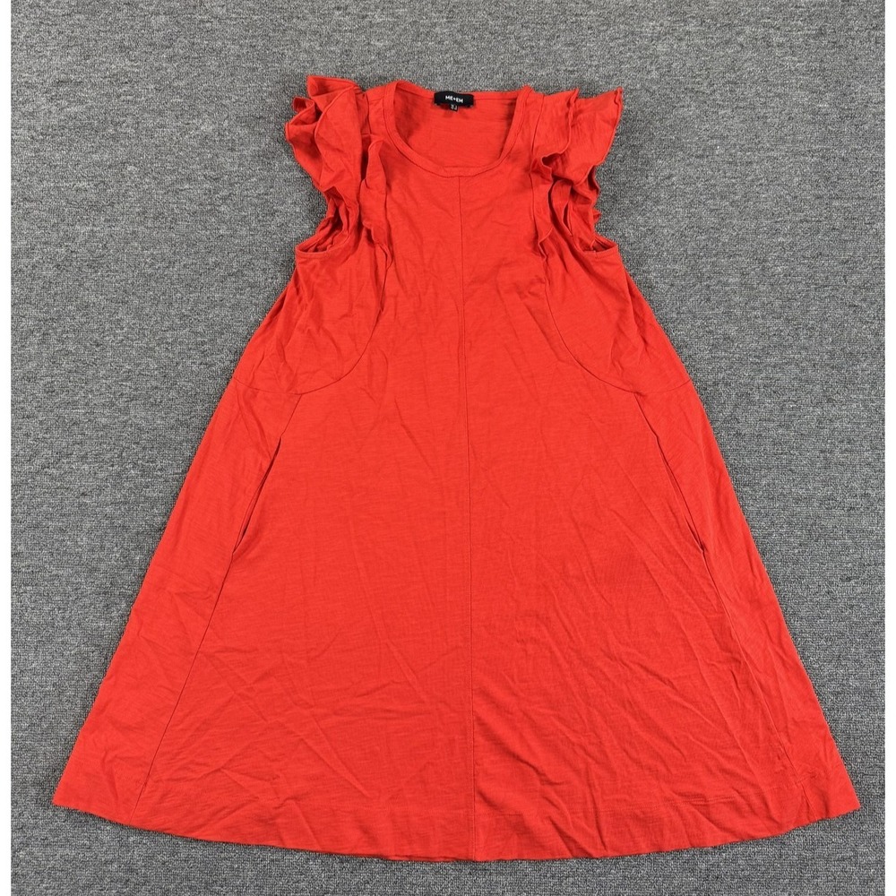 ME+EM Dress Womens 2 Red Ruffle Flutter Sleeve Scoop Neck Swing Cotton Mini